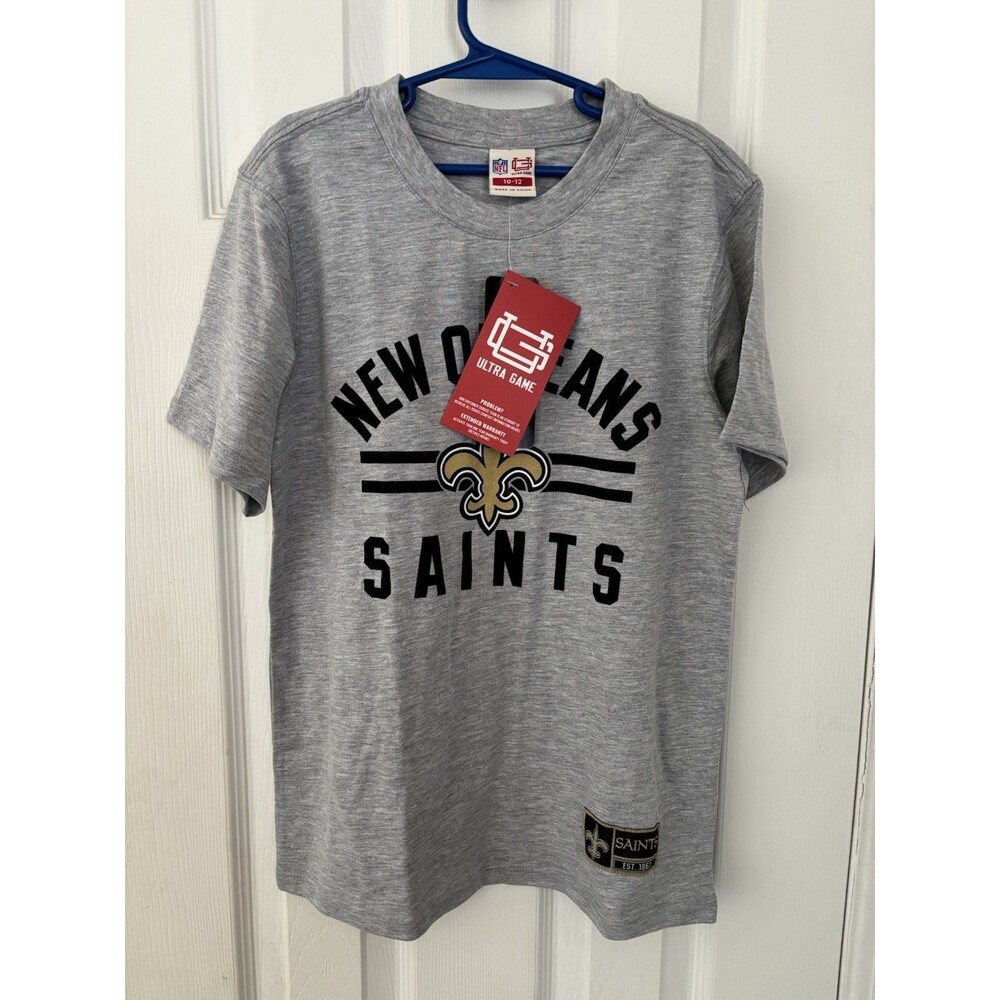 New Orleans Saints NFL Shirt Saints Logo Youth 10-12 NEW Football Gray